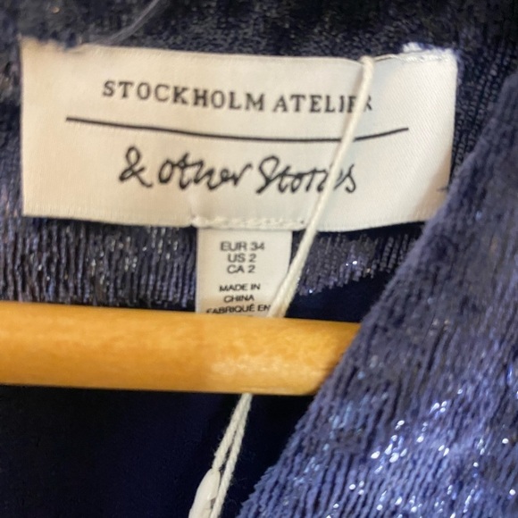 NWT And Other Stories Long SleeveMetallic Shimmer Mini Dress - Picture 3 of 6